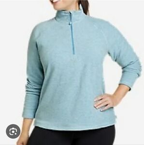 Eddie Bauer XXL Blue 1/4 Zip Mock Neck Fleece Pullover Sweater Winter Cozy